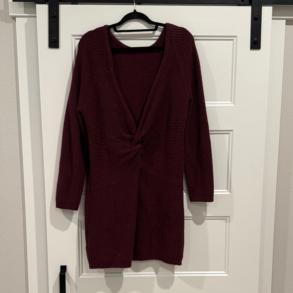 Aerie Backless Burgundy Sweater Dress - Picture 3 of 5
